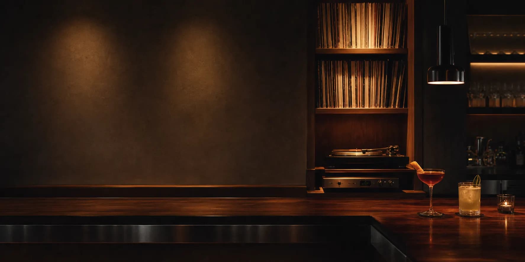 Minimal listening bar and record shelves in the Bar Rowan concept