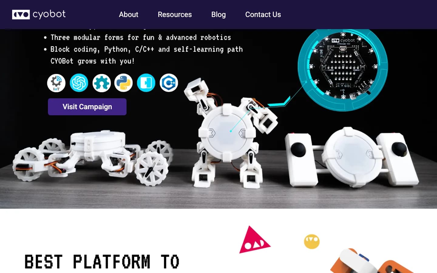 Public CYOBot robotics product website shown as project context